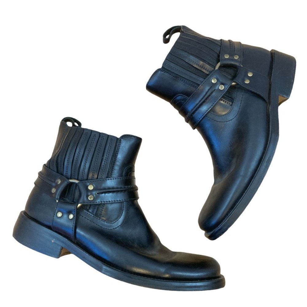 GBX black leather harness moto boots